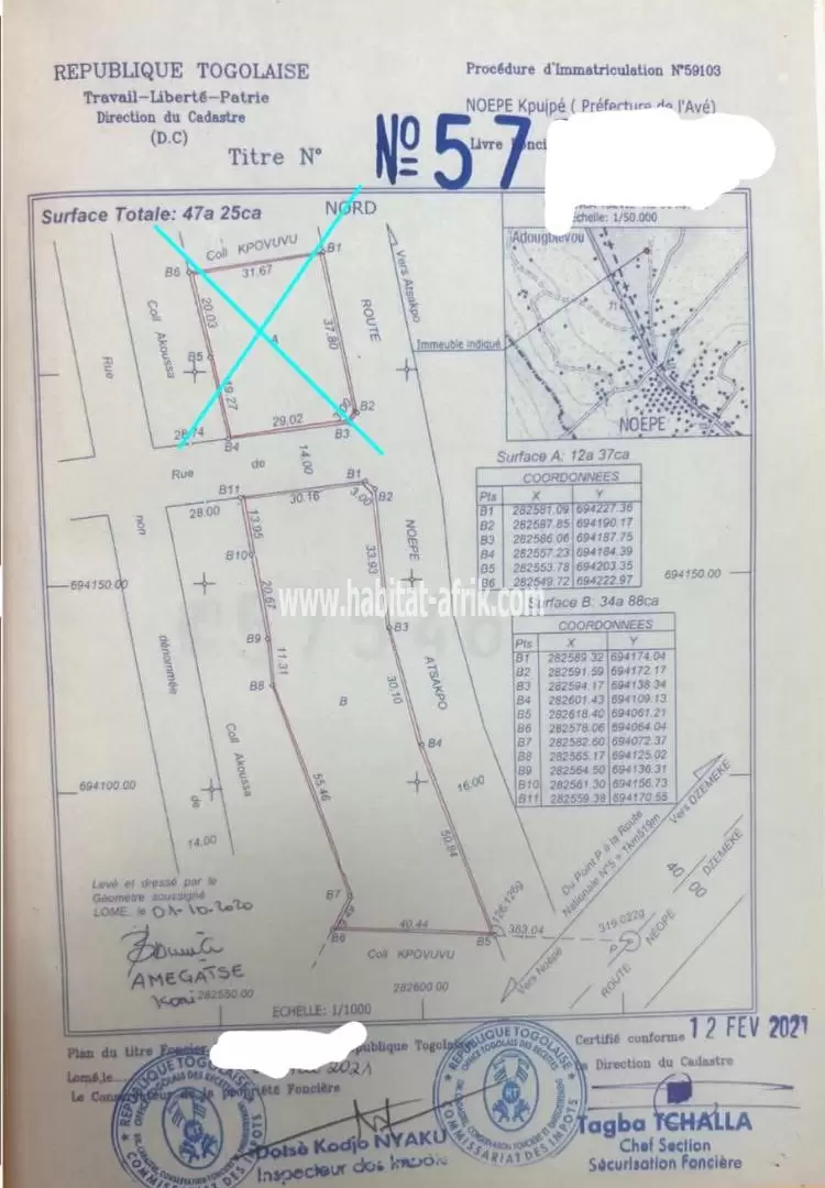 Je mets en vente des parcelle de terrain à noepe sur la rue de djéméki avec titre foncier 