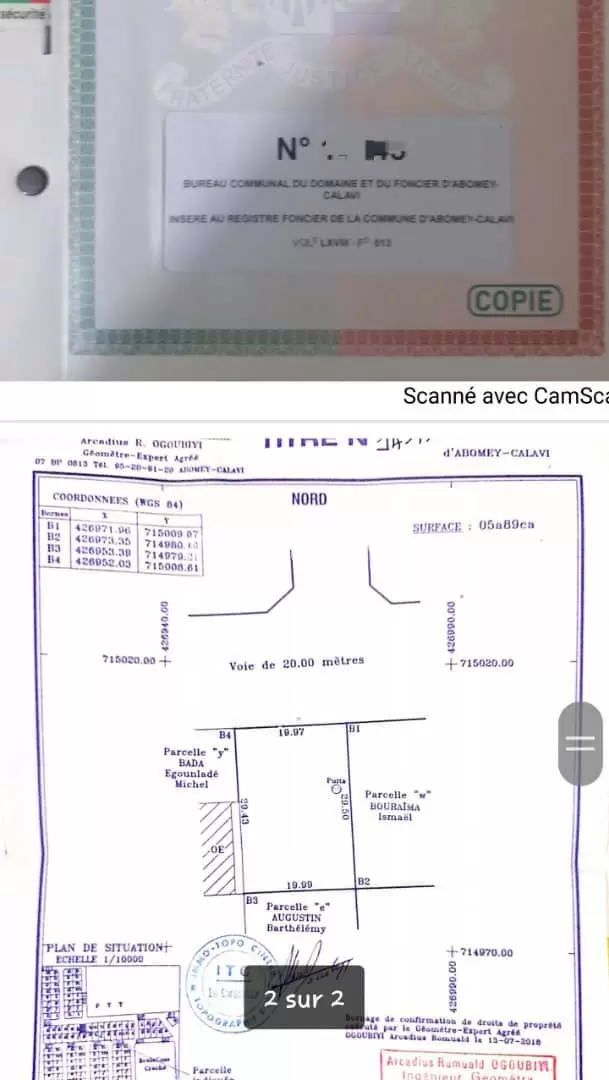 UNE HYPER ET BONNE AFFAIRE   GRANDE PARCELLE AVEC TITRE FONCIER PERSONNEL AU BORD DES NOUVEAUX GOUDRONS À VENDRE À CALAVI ZOCA HÔPITAL DE RÉFÉRENCE.