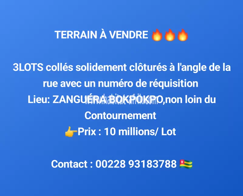 3 LOT COLLÉS SOLIDEMENT CLÔTURÉS AVEC NUMÉRO DE RÉQUISITION À ZANGUÉRA BOKPOKPO 