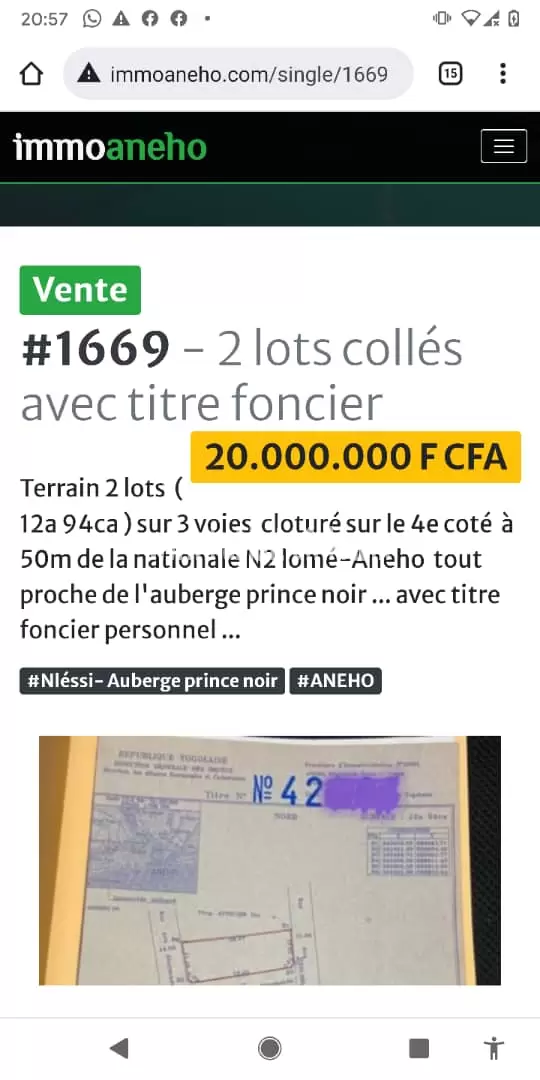 Deux lots collés à aneho