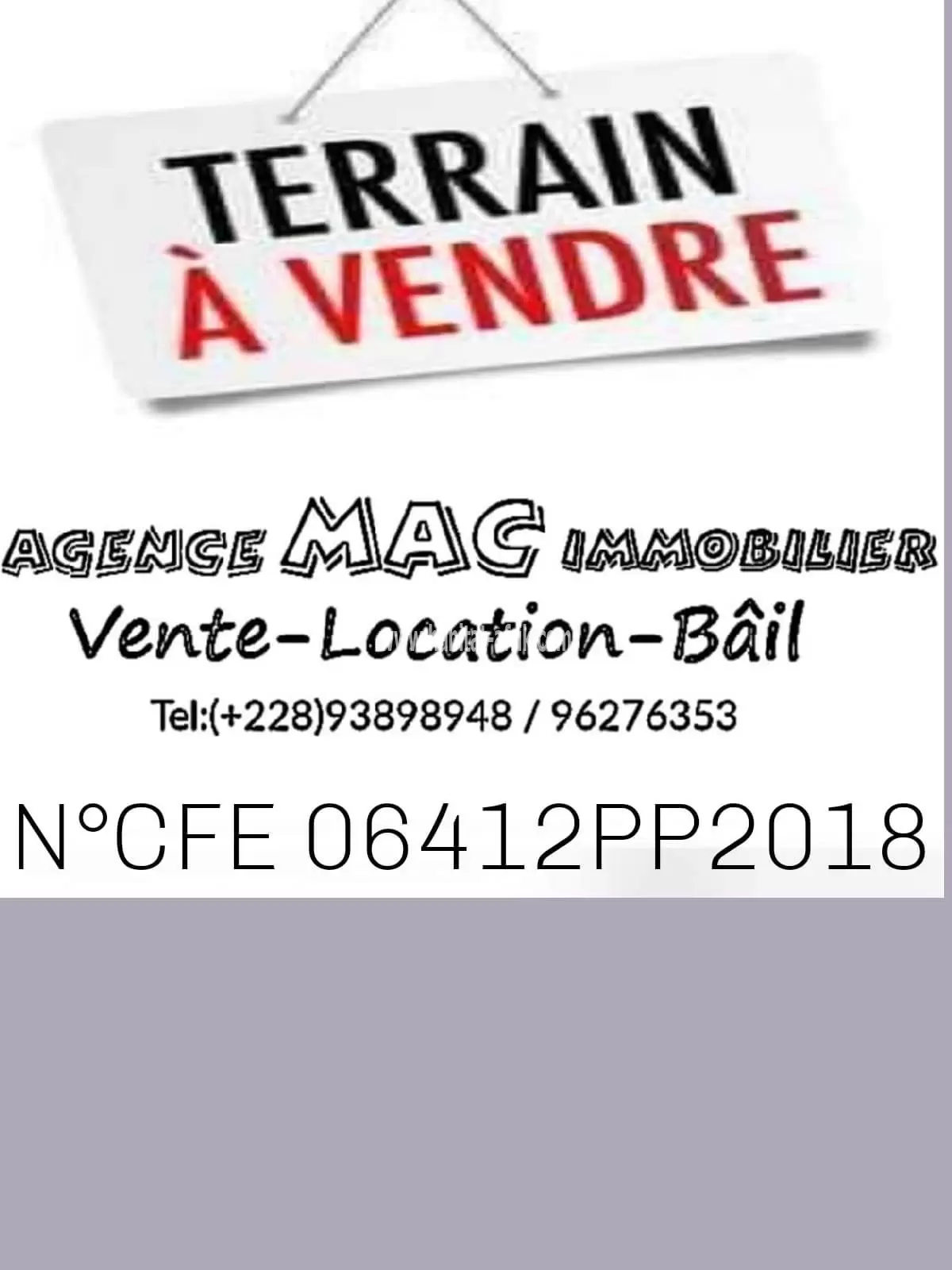 Je mets en vente un terrain de 1 lot a louer agoe Assiyeye non loin de la station d’essence total Lomé togo 