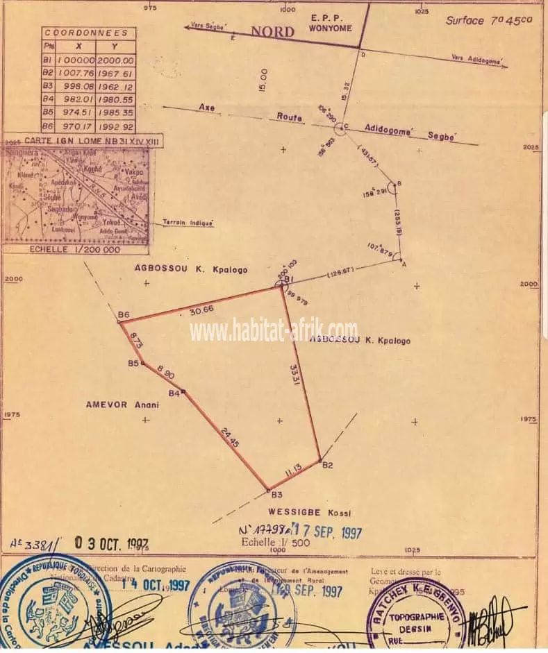 Je mets en vente une parcelle de terrain un lot et un quart à adidogome WOGNOMÉ lome togo