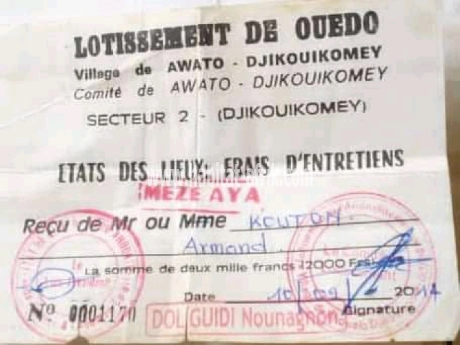 une parcelle situé à houèdo adjikouikomey