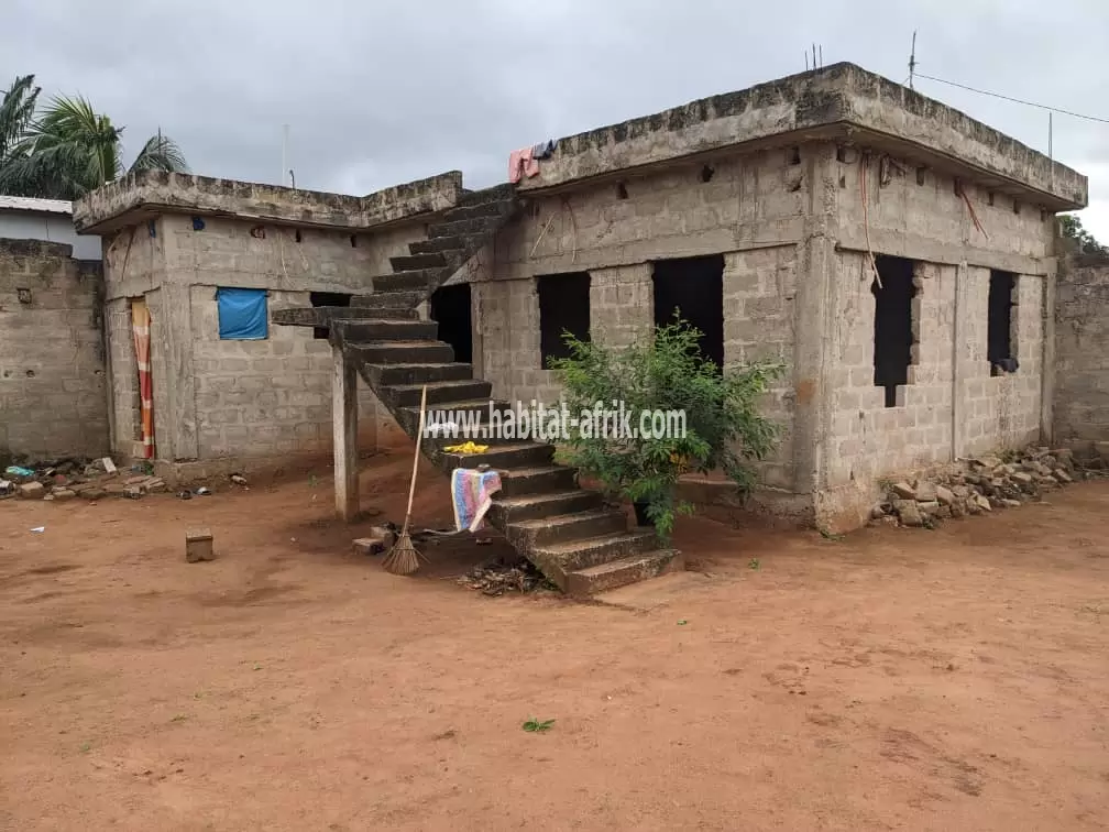 Terrain clôturé de 1 lot avec 2 pièces dallées inachevée à vendre à Zanguéra(Lomé-Togo)