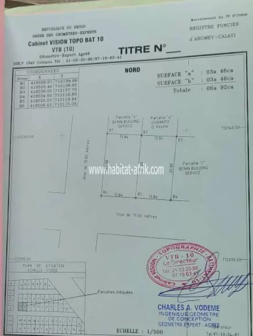 3 PARCELLES ENSEMBLE AVEC TF A CALAVI OUEDO